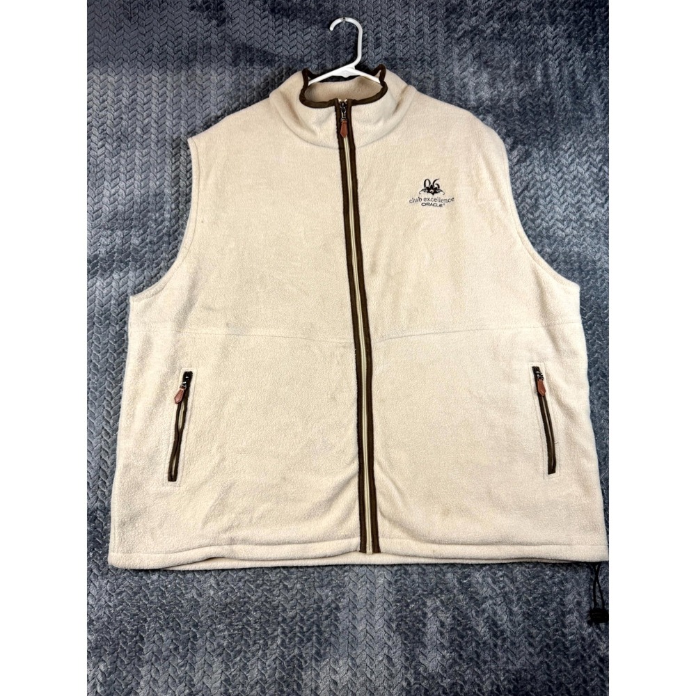 Vintage Oracle Club Excellence‎ Fleece Vest Mens 2XL Beige Mock Neck Full Zip